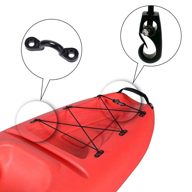 CLIO Kayak Deck Rigging Kit 8 Feet Bungee Cord with Bungee Cord Ends Hooks and Tie Down Pad Eye with Screw and 6 J-Hooks for Kayak Boat Canoe Accessory Outfitting Fishing Storage Bungee Kit - Image 4
